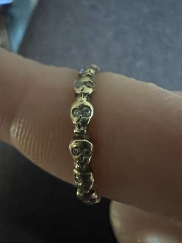 14k Yellow Gold Mini Skull Eternity Band Diamonds - Picture 8 of 10