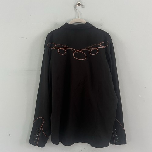 Roper Western Hemd Seil bestickt schwarz Cowboy Rodeo Druckknopf Langarm - Bild 3 von 4