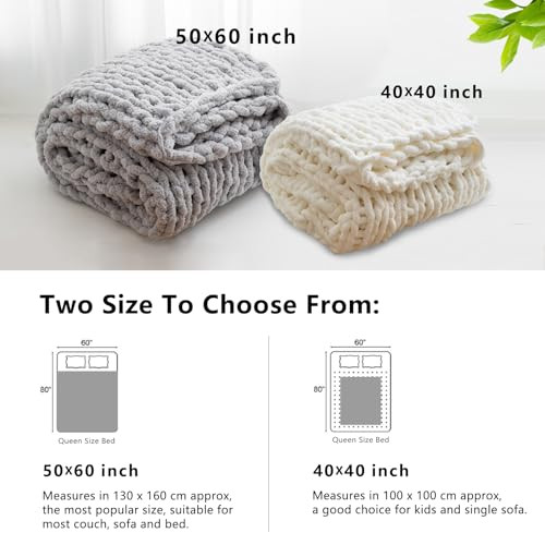 Chunky Knit Blanket Throw 40"×40" Knitted Throw Blankets for Couch Bed Fluffy - Picture 5 of 7