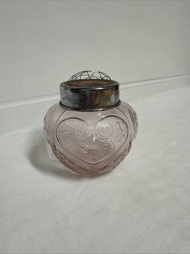 Vintage Pink Flower Frog Glass Vase with Domed Wire Heart Design