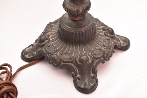 Antique Art Nouveau Victorian 5 Panel Marbled Slag Stained Glass Table Lamp 24" - Picture 13 of 16
