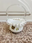 Fenton Handpaint Milk Glass Silver Crest Violet in the Snow Basket W/Handle