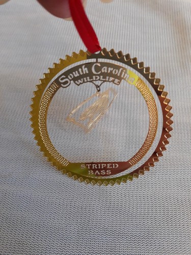 South Carolina Wildlife Striped Bass Ornament Nations Treasures 24kt Gold Finish - Picture 7 of 12
