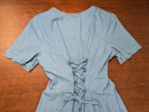 Maxi abito vintage anni 90 strass denim bottoni S Western Prairie Cottagecore - Foto 17 di 17