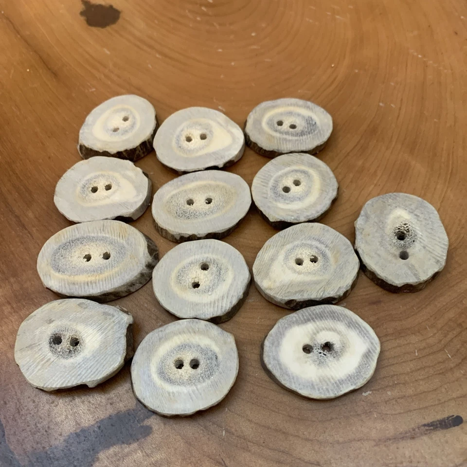 13 Antler Buttons 1 1/4-1 1/2”/ Two Hole Solid Bone / Natural Color - Image 4 of 4