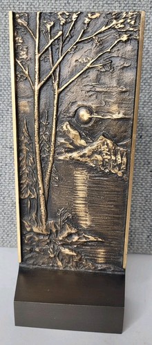 Vintage Heavy Bronze Keepsake Urn Landscape Scene Jewelry Safe Art Sculpture HTF