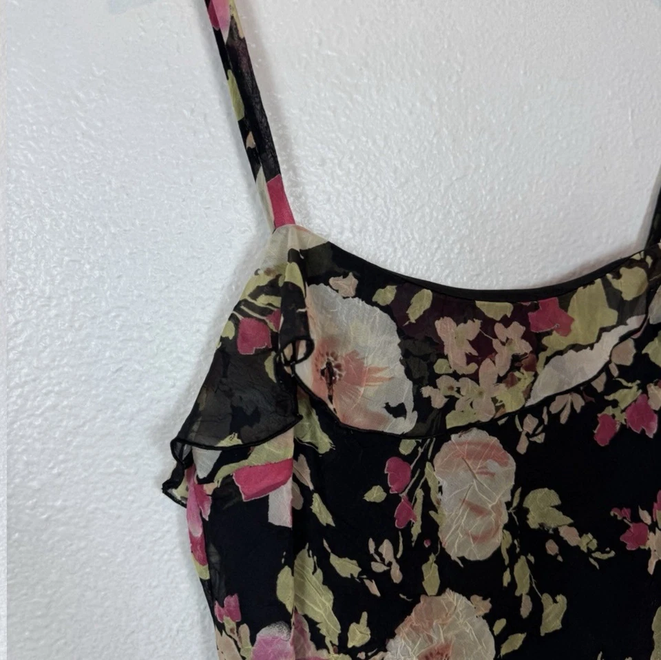 Vestido sin mangas floral con cuello drapeado Y2K para mujer 14 Petite AGB Byer California arrugado Foto 4 de 4