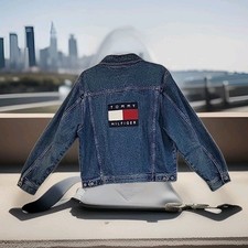 Tommy Hilfiger Flag Denim Jacket, Vintage 90s Retro, Size Mens Medium 22"x 23"