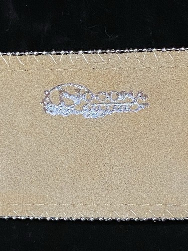 Nocona Runway Leather Belt Crystal Studs Silver Black Sparkle Flowers XL 47” C4 - Picture 11 of 18