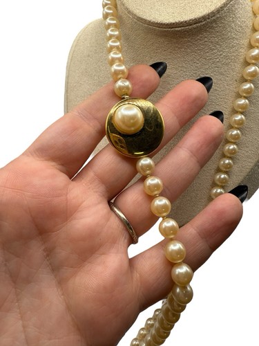 Vintage 50’s Glass Faux Pearls Necklace Individually Knotted Statement Clasp 8mm - Picture 5 of 7