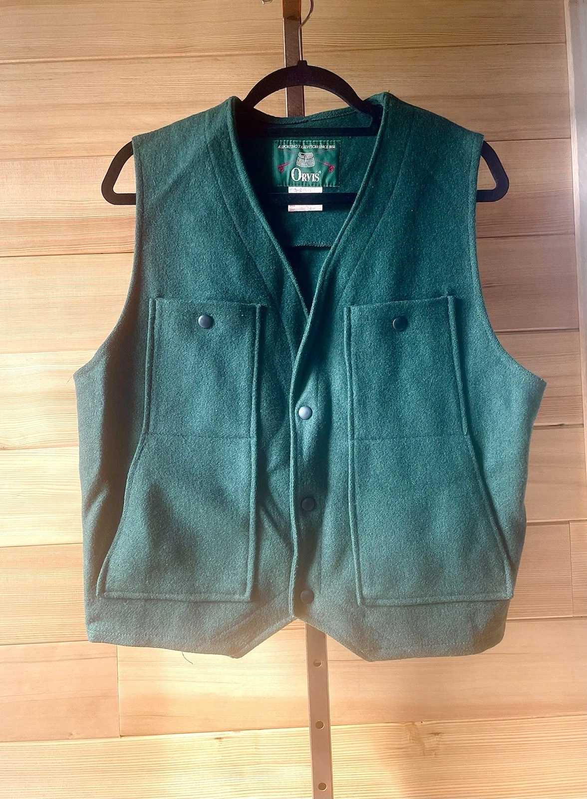 Vintage Orvis Forest Green Wool Men’s Vest Multiple Pockets Large