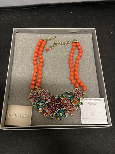 HEIDI DAUS "Flower Show" 2-Strand Beaded Crystal Drop Faux Coral Necklace NIB