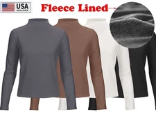 Winter Warm Brushed Fleece Long Sleeve Stretch Turtleneck Mock Neck Top Shirt US