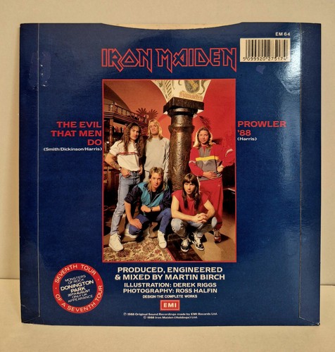 Iron Maiden – The Evil That Men Do / Prowler ’88 7" 1988 EMI EM 64 Free UK Post  - Foto 2 di 4