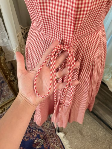 1950s Rosenfeld Picnic Dress Women’s Red White Petticoat Eyelet Medium Vtg - Picture 13 of 15
