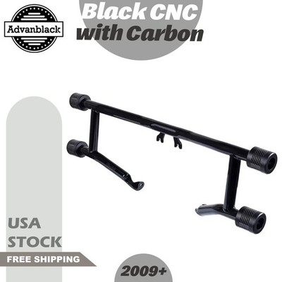 Black CNC w/ Carbon ProTek Front High Way Peg Two Step Crash Bar For Harley