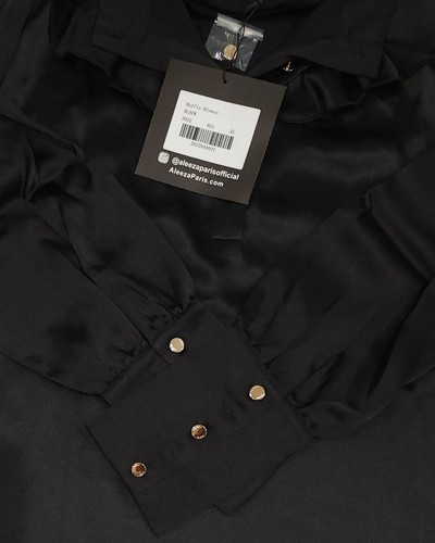 Aleeza Paris schwarze Satin Rüschen Bluse mit goldenen Knöpfen Gr. Extra Large neu mit Etikett - Bild 5 von 5