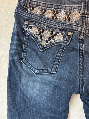 Miss Me Jeans Boyfriend Womens 33 Dark Wash Mid-Rise Boot Sequin Bling JP6200P - Picture 6 of 10