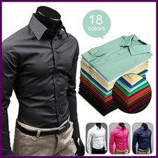 Men's Long Sleeve Button Up Shirts Solid Slim Fit Casual Business Formal Dress