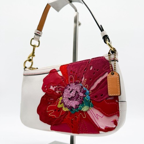 COACH Vintage 9291 Floral Embroidery White Leather Pouch Handbag - Picture 12 of 24