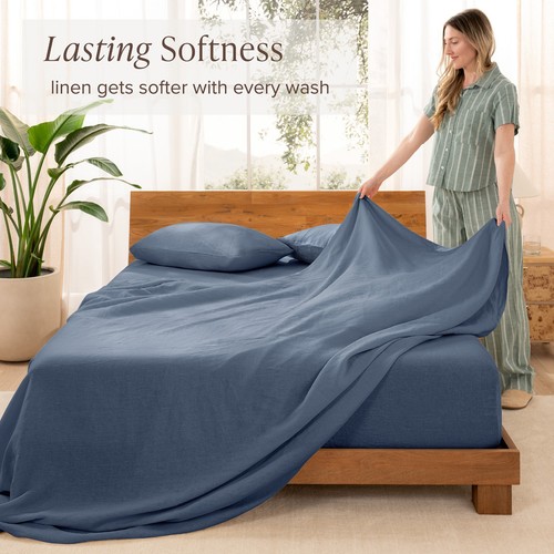 Juego de sábanas de lujo 100 % lino - bolsillos profundos - ajuste fácil - de Bare Home - Imagen 27 de 48