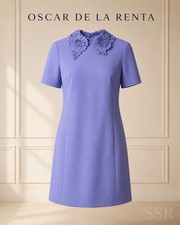 Oscar de la Renta Guipure Lace Collar Wool Blend Crepe Shift Dress IT 2 Italy