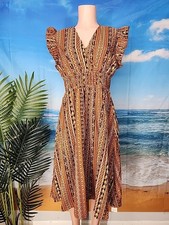 NWT Cupshe  Floral Brown Orange Cream V Neck Lightweight Dress Size Extra Small