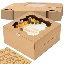 24pcs 10x10x5 Inches Brown Cake Boxes with Window Bakery Boxes with Window Pa...