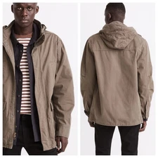 Madewell Men's Field Jacket Small Cargo Green Packable Hood Pockets 100% Cotton