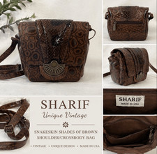 Sharif Unique Vintage Snakeskin Shades Of Brown Shoulder/Crossbody Bag