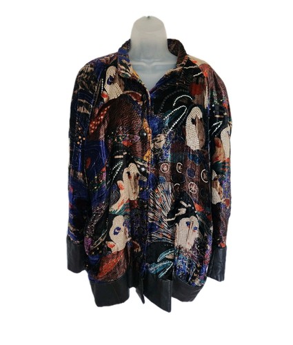 Chaqueta Geisha Vintage Judith Ann Creations Años 80 Terciopelo Y Lentejuelas Talla Mediana - Imagen 2 de 9