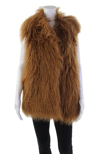 Stella McCartney Women's Open Front Sleeveless Faux Fur Vest Brown Size 42