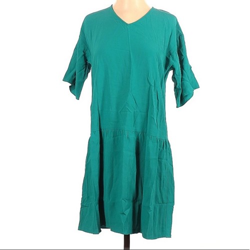 Eileen Fisher Kleid türkis Kurzarm V-Ausschnitt Freizeit knielang XS Oversized - Bild 2 von 13