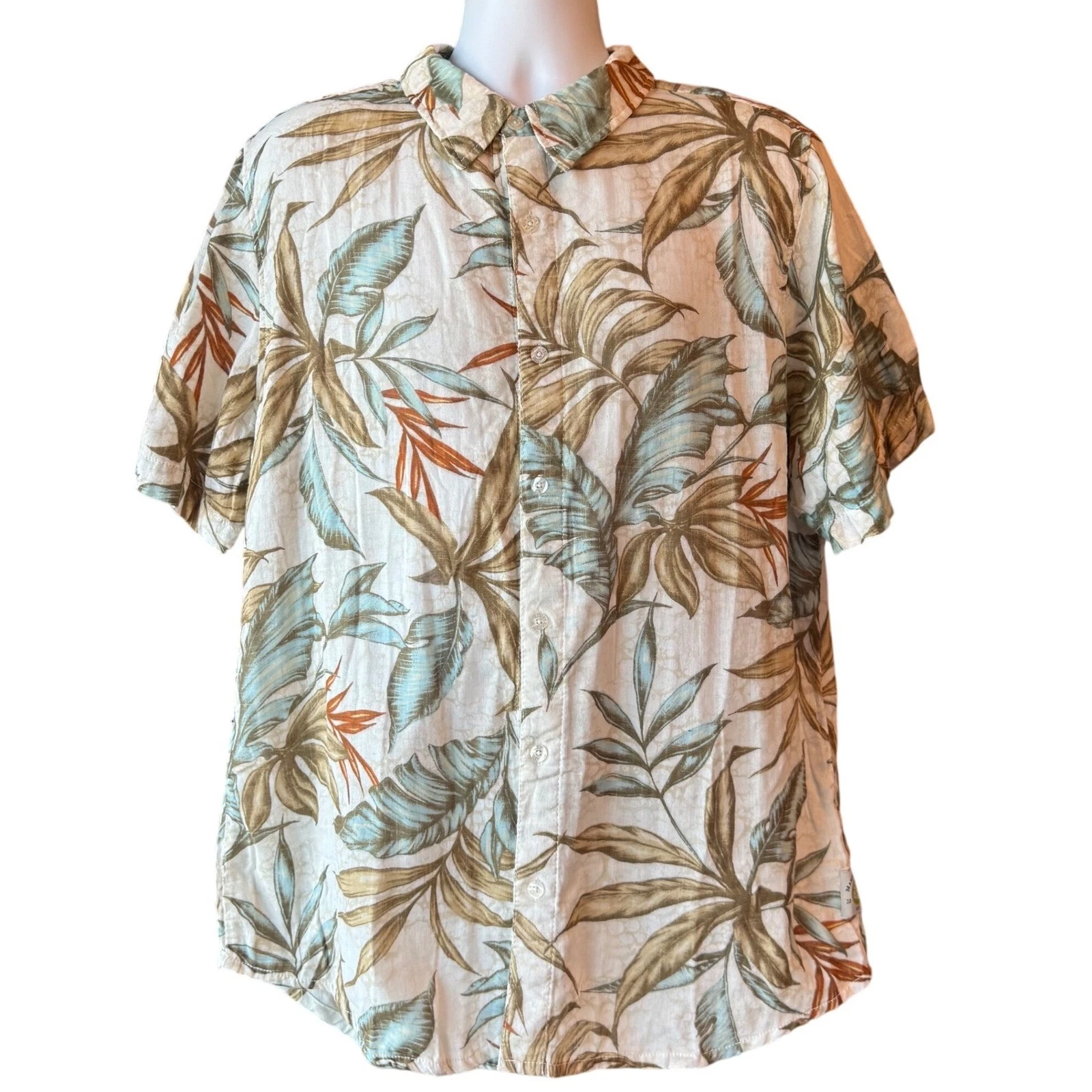 Margaritaville Tropical Palm Print Short Sleeve Button Up Shirt Mens XLarge NEW