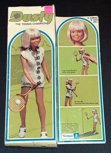 1974 Kenner Dusty the Tennis Champion No. 2833 white outfit in box.