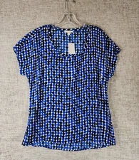 Pleione Dot Print Chiffon Tunic Blouse Womens S Blue Black Oversized NWT