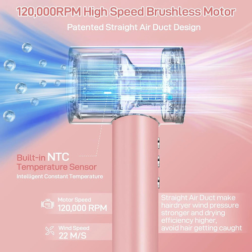 Ionic Hair Dryer Professional, 120000RPM High Speed Blow Dryer (1600W Brushless/ - Bild 3 von 14