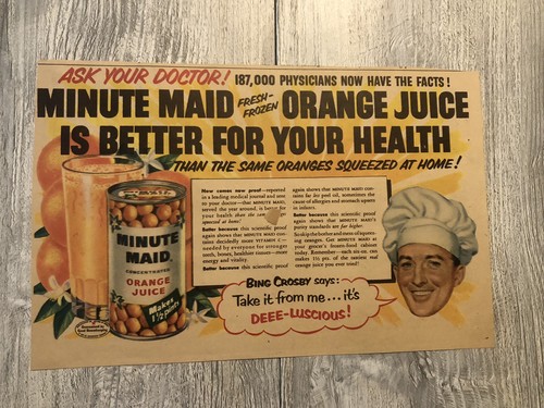 Vintage 1950’s Bing Crosby Minute Maid Orange Juice Magazine Ad 0C25 987
