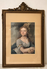 Antique Wood And Gesso Shield Top Floral Picture Frame