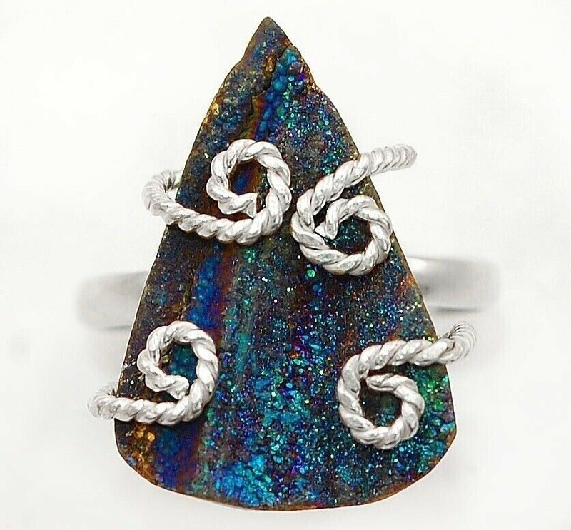 Natural Titanium Druzy 925 Solid Sterling Silver Ring Sz 9