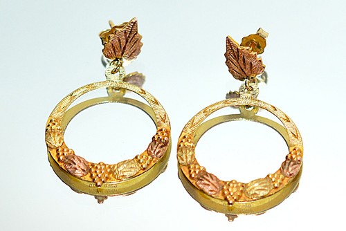 Black Hills Gold Earrings 10K Gold Dangle Drop Circle Earrings Tri-Color Estate - Picture 13 of 13