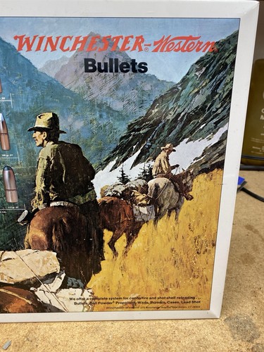 Vintage Winchester Bullets Western Tin Over Cardboard Metal Sign 17.5”x11.5”  - Picture 4 of 8