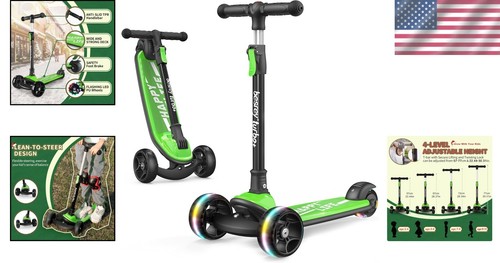 Tragbarer 3-Rad Tretroller für Kinder | Sichere Fahrt mit LED-Leuchten inklusive - Bild 2 von 10