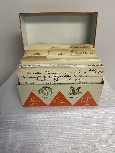 Vintage Recipe Box With Handwritten Recipes Stylecraft Metal Herbs