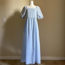 vintage 80s givenchy puffed sleeve nightgown dress blue empire waist