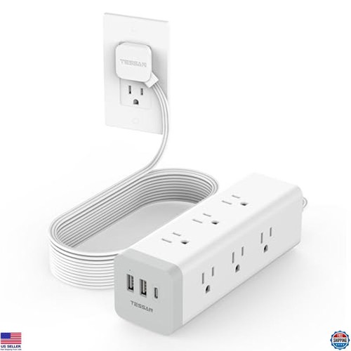 TESSAN 15 Ft Surge Protector Power Strip - 9 Outlets, 3 USB Ports, Flat Plug - Picture 1 of 6
