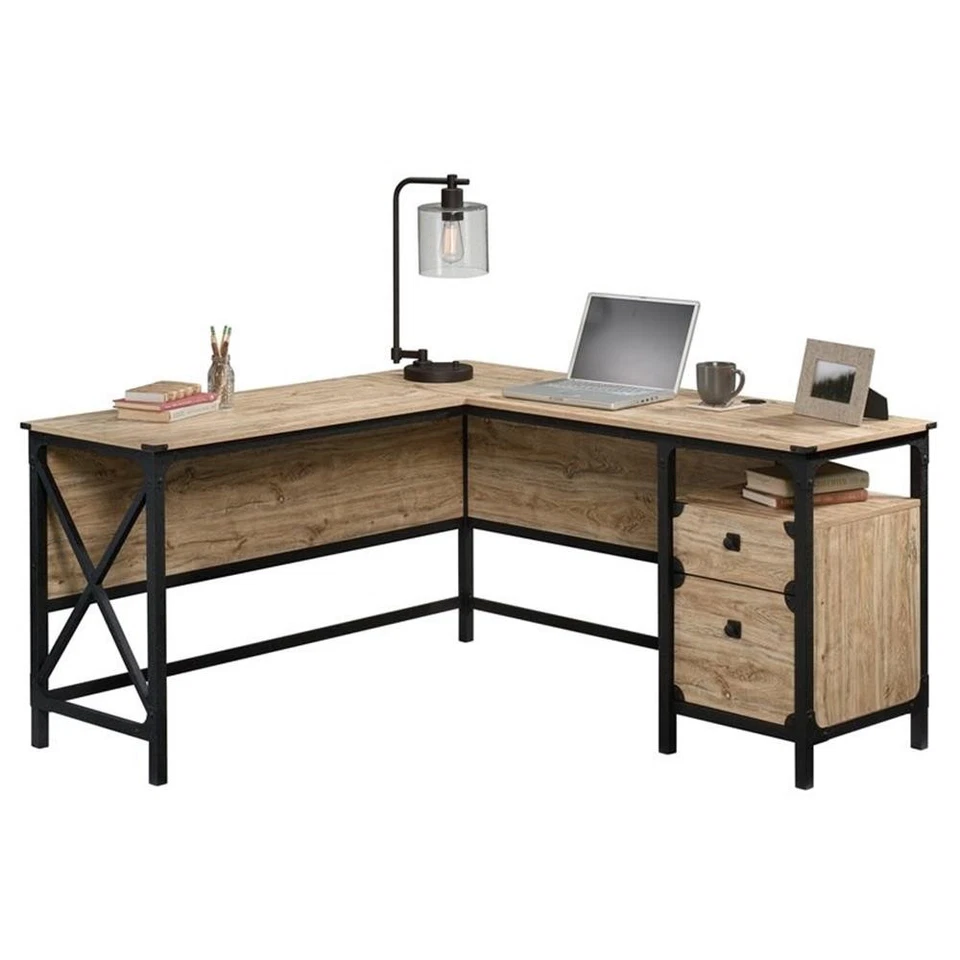 Sauder Steel River Engineered Wood L-Shaped Desk in Milled Mesquite/Natural - Image 2 of 4