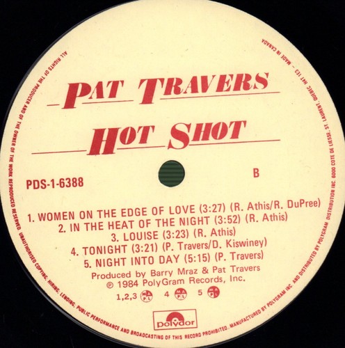 Pat Travers Hot Shot LP vinyl Canada Polydor 1984 with inner PDS16388 - Picture 4 of 6