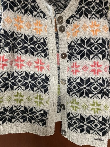 Geiger Sz 38 Knit Wool Sweater Button Front Cardigan Fair Isle Snowflake Austria - Picture 2 of 7