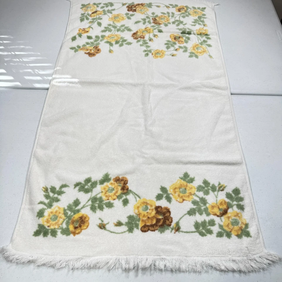 Toalla de baño vintage martex amarillo floral margarita algodón rectángulo flores grandes mcm Foto 4 de 4